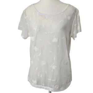 J.Jill Sheer Lace Blouse | Embroidered Short Sleeve, Size L, Feminine Boho Chic